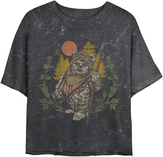 STAR WARS Ewok Sunset Women's Mineral Wash Short Sleeve Crop Tee