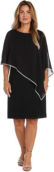 R&M Richards Knee Length Formal Dress W/Chiffon Poncho & Rhinestone Trim