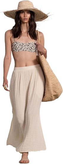 Natural Cover Up 100% Cotton Side Slit Maxi Skirt Swimsuit Coverup for Women, Effortlessly Elegant and Stylish Beachwear