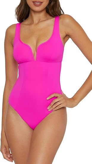 BECCA Women's Standard Color Code V-Wire One Piece Swimsuit, Plunge Neck, Bathing Suits