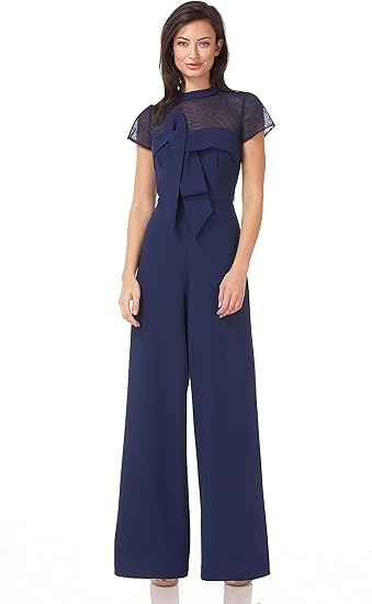 JS Collections womens Crepe Oversize Bow Jumpsuit in NavyFormal Dress