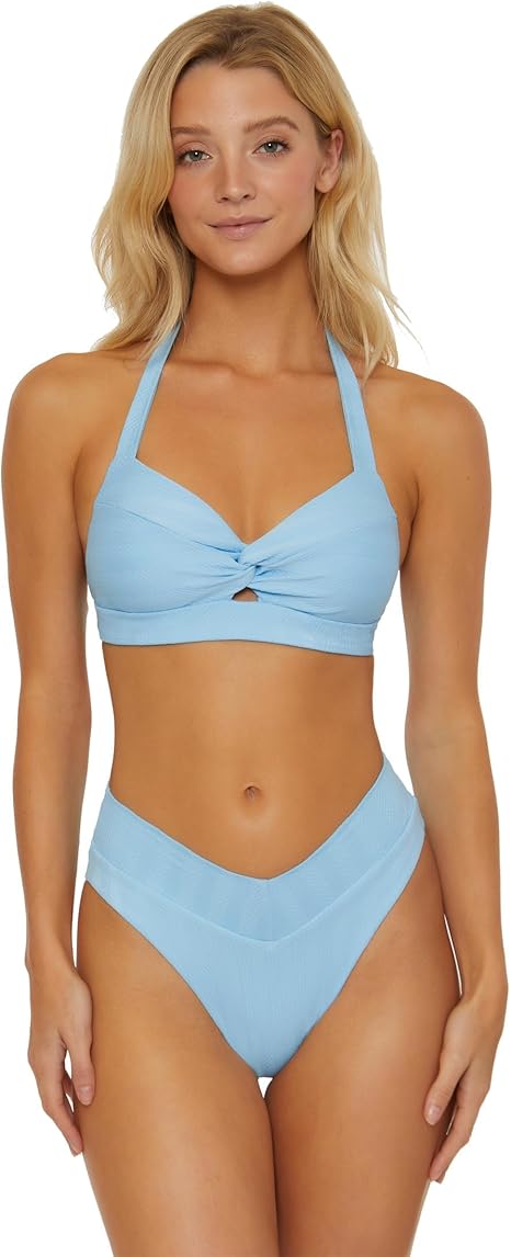 BECCA Women's Standard Prima Twist Halter Bikini Top, Adjustable, Tie Back, Swimwear Separates