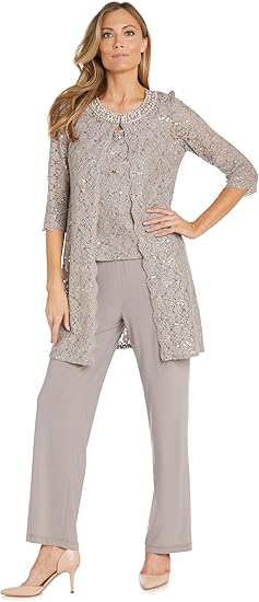 R&M Richards Women's Plus Size Formal Lace Pant Suit