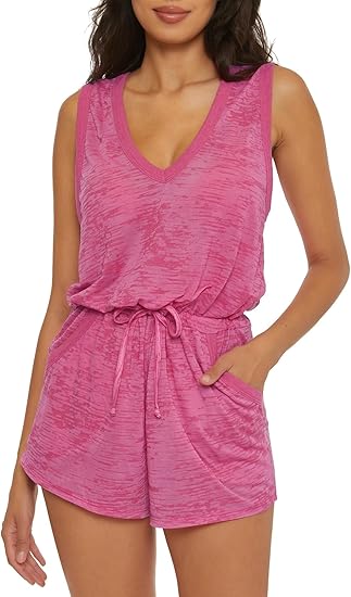 BECCA womens Beach Date Romper, Plunge Neck, Back Cutout, Beach Cover Ups for Women