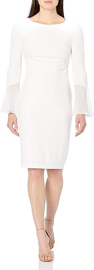 Calvin Klein Women's Solid Sheath with Chiffon Bell Sleeves Dress