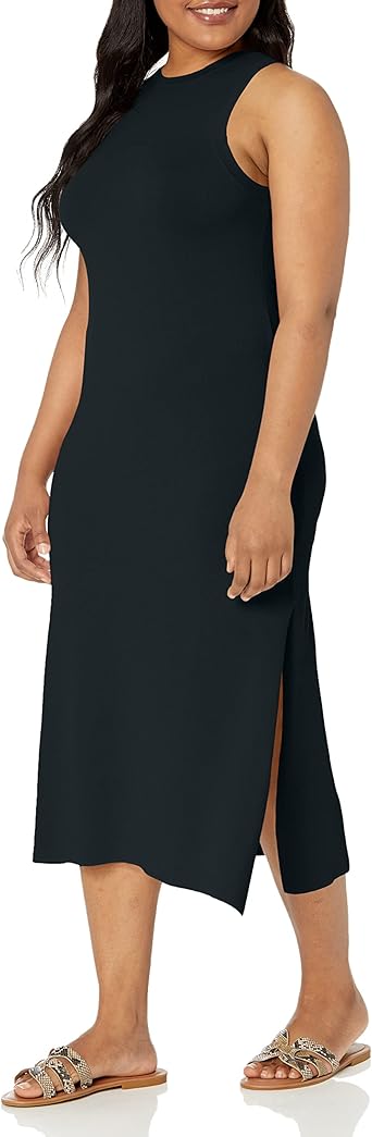 The Drop Women's Gabriela High Neck Cut-in A-line Side-Slit Maxi Sweater Dress