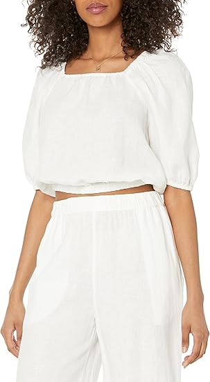 The Drop Women's Evelyn Cropped Square-Neck Bubble Top