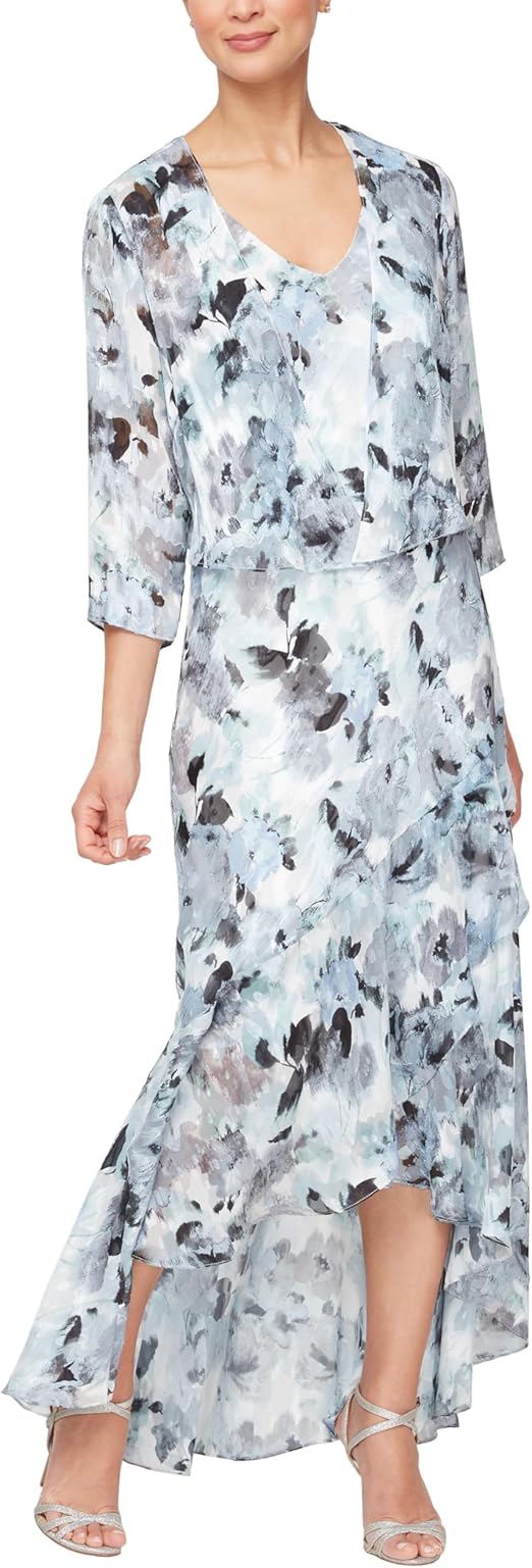 Alex Evenings Women's Sleeveless Printed Chiffon Mid-Length Dress with Jacket