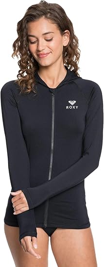 Roxy Women's Rash Guard UPF 50+ Full Zip Hooded Long Sleeve Sun Protection Swim Shirt-Quick Dry Rashguard (XS-XXL)