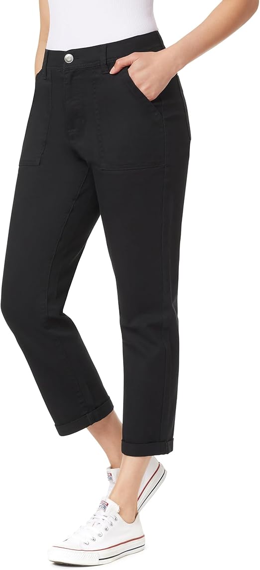 Angels Forever Young Women's Everflex Classic Twill Convertible Straight Mid-Rise Pants