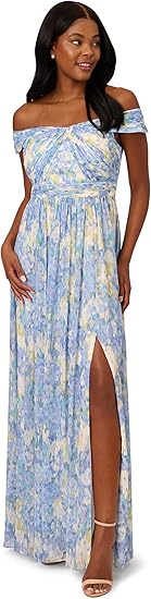 Adrianna Papell Women's Printed Off Shoulder Gown