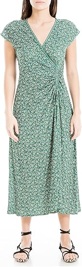 Max Studio Women's Short Sleeve Side Tie Ruched Midi Dress