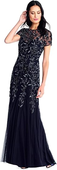 Adrianna Papell Women's Floral Beaded Godet Gown