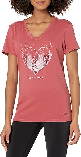 Life is Good. Womens Crusher Vee Heart Of Hearts, Jet Black