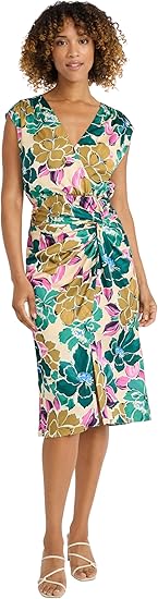 Maggy London Sleeveless Midi Floral Dress for Women-V-Neck Wedding Guest and Bridal Shower Summer Outfit