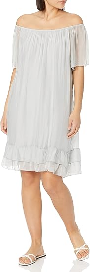 M Made in Italy Women's Elastic Neck Ruffled Hem Short Sleeve Shift Dress