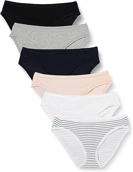 Amazon Essentials Women's Cotton Bikini Brief Underwear (Available in Plus Size), Pack of 6