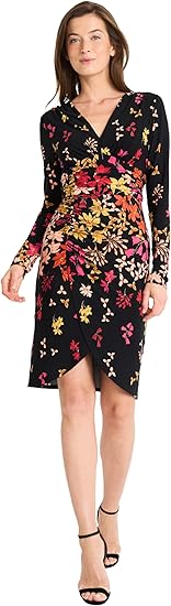 Maggy London Women's V-Neck Dress with Draped Tulip Skirt