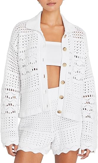 Club Monaco Women's Open Stitch Longsleeve Button Down Cardigan