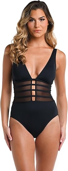 La Blanca Women's Standard Island Goddess Mesh Over The Shoulder One Piece Swimsuit