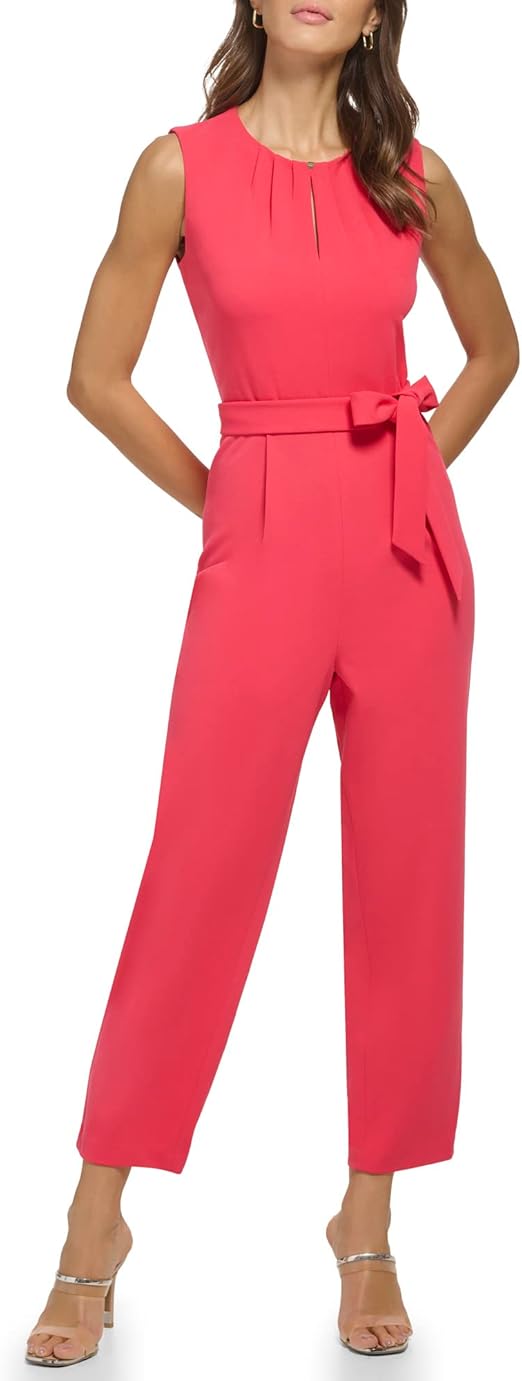 DKNY Womens Sleeveless Scuba Crepe JumpsuitJumpsuit