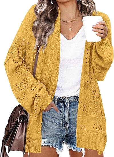 IN'VOLAND Womens Plus Size Crochet Cardigan Kimonos Boho Long Sleeve Oversized Summer Open Front Knitted Sweater