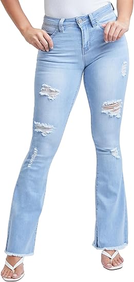 YMI Women's Junior Wannabettabut High Rise Super Flare Denim Jeans