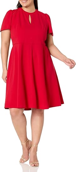 Tommy Hilfiger Women's Plus Size Belted Fit and Flare Midi Dress