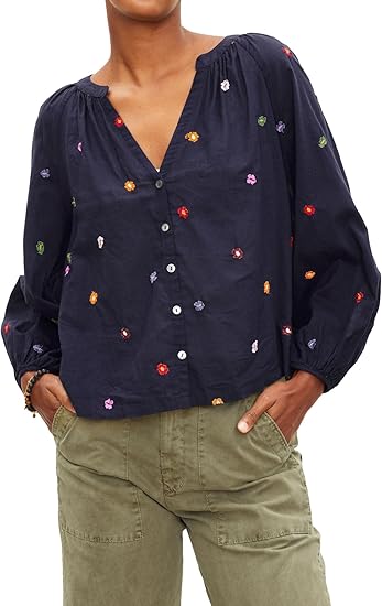 Velvet by Graham & Spencer Women's Aretha Novelty Embroidery Blouse