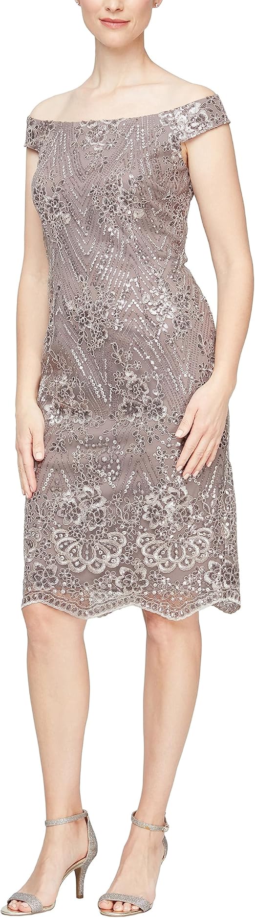 Alex Evenings Women's Off The Shoulder Sequin Lace Dress