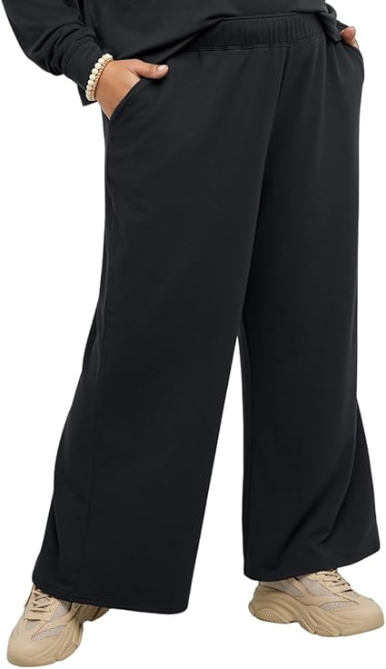 Hanes Womens Originals Plus Size Palazzo Pants, Brushed Fleece Sweatpants, Flare Leg, 28.5