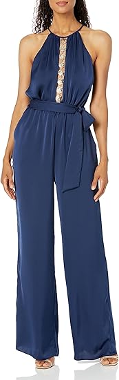 Ramy Brook Womens Spike Embellished Satin Jumpsuit