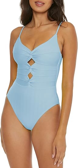 BECCA Women's Standard Prima Twist One Piece Swimsuit, Plunge Neck, Cutout, Bathing Suits