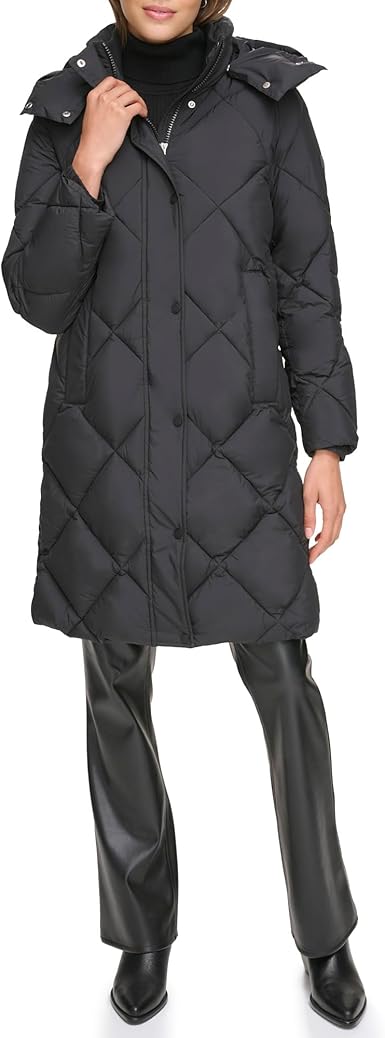 DKNY Women's Diamond Quild Down Alternative Long Puffer Jacket