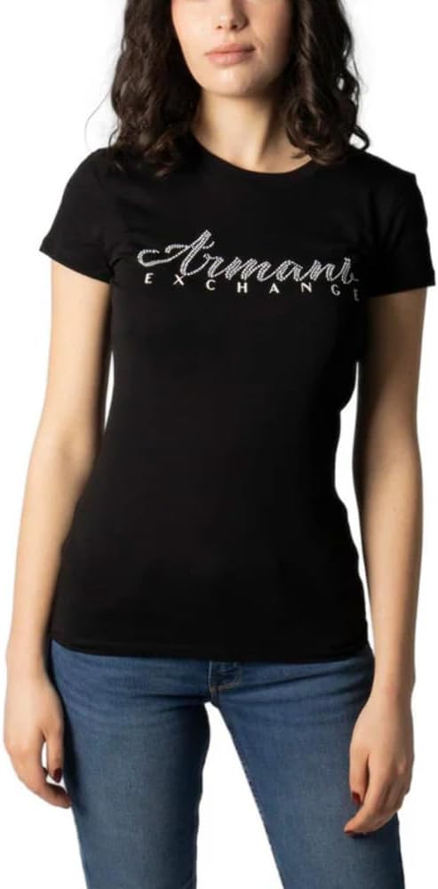 Armani Exchange Women's Short Sleeve Classic Script Logo Scoop Neck T-Shirt