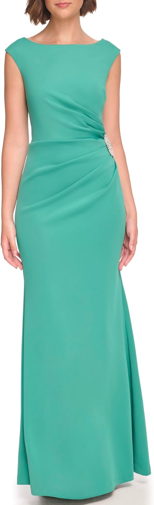 Jessica Howard Women's Ruched Maxi Gown – Cap Sleeves Special Occasion Scoop Neck Dress