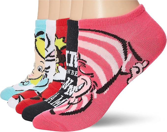 Disney Women's Alice in Wonderland 5 Pack No Show Socks