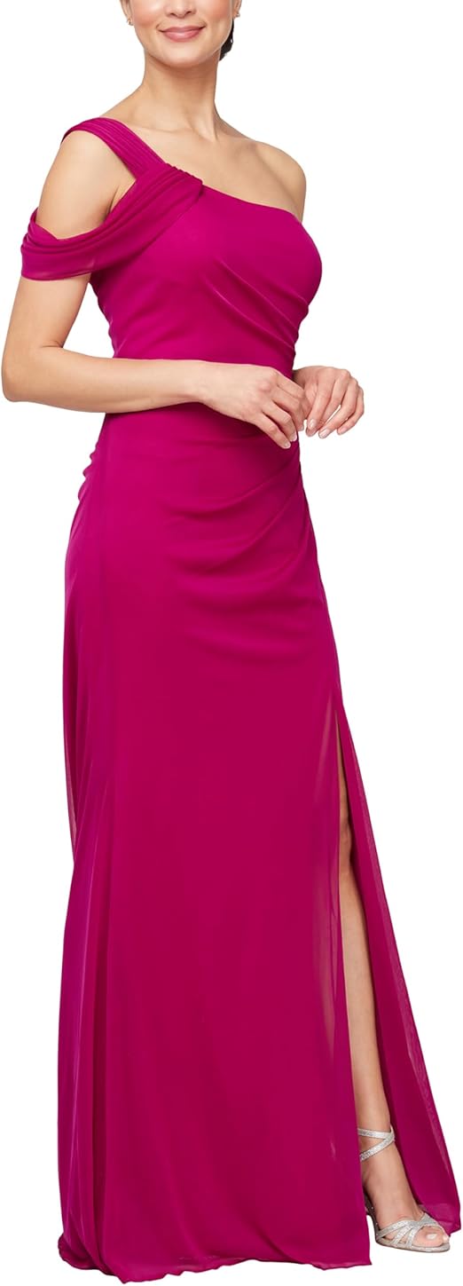 Alex Evenings Women's Long Cold Shoulder Dress, Wedding Guest, Prom, Formal Event (Petite and Regular Sizes)