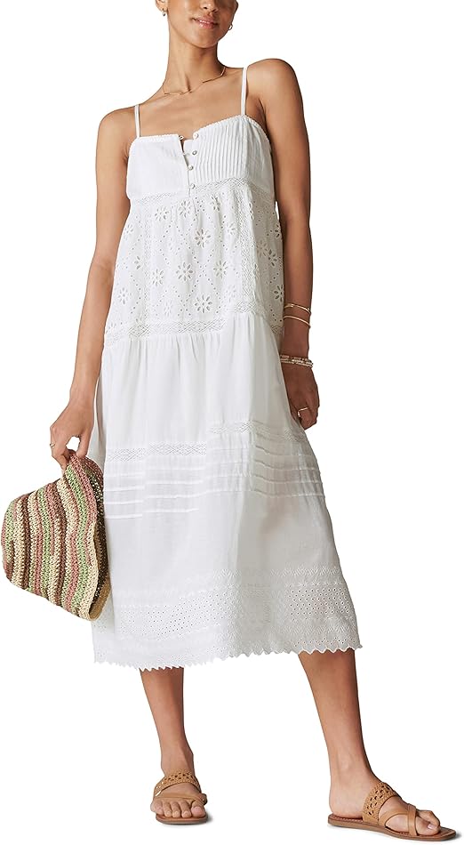 Lucky Brand Womens Cutwork Paneled Maxi Dress