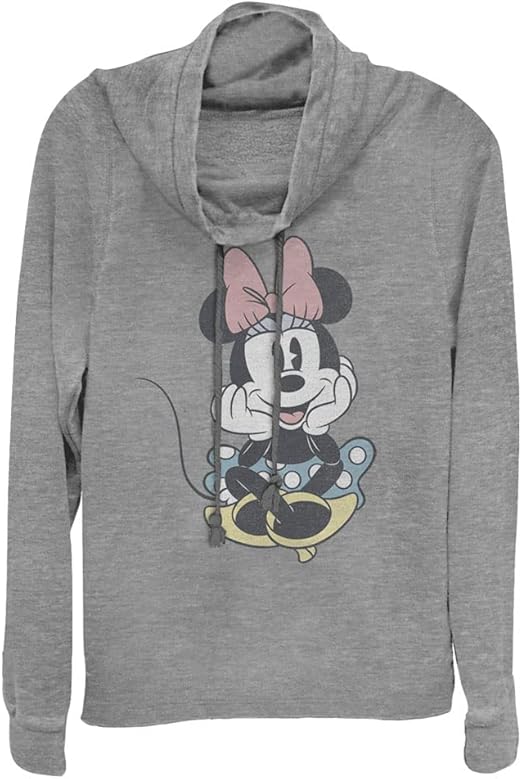 Disney Classic Mickey Minnie Sit Women's Cowl Neck Long Sleeve Knit Top