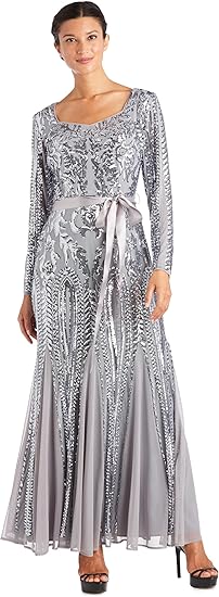 R&M Richards Womens Godet Maxi Evening Dress