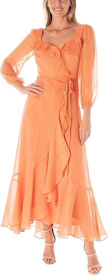 Women's Sweetheart Neck Faux Wrap Chiffon Maxi Dress