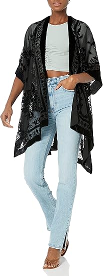 Angie Women's Burnout Velvet Kimono