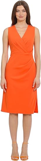 Maggy London Women's Crepe V-Neck with Flattering Ruching and Slit Detail Event Occasion Desk to Dinner Guest of