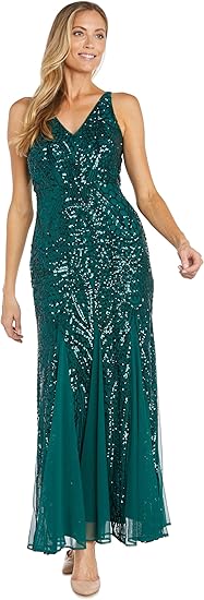 NIGHTWAY Women's Long Embellished Cocktail Dress