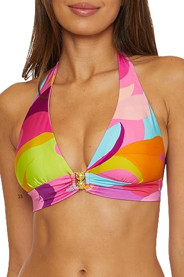 Trina Turk Women's Standard Lilleth Halter Bikini Top, Floral Print, Adjustable, Tie Back, Swimwear Separates