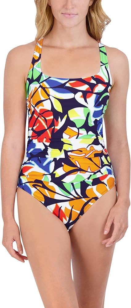 Nautica Women's One Piece Bathing Suit-Quick Dry Cross Back Tummy Control Monokini Swimsuit, Removable Cups (S-XL)