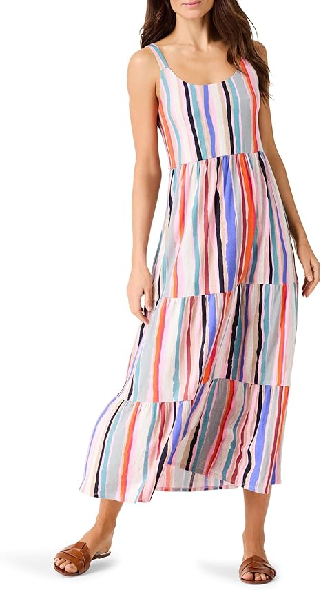 NIC+ZOE Women's Painted Stripes Tiered Maxi Dress