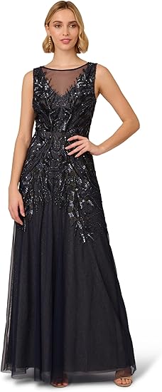 Adrianna Papell Women's Bead Metallic Mesh Dress