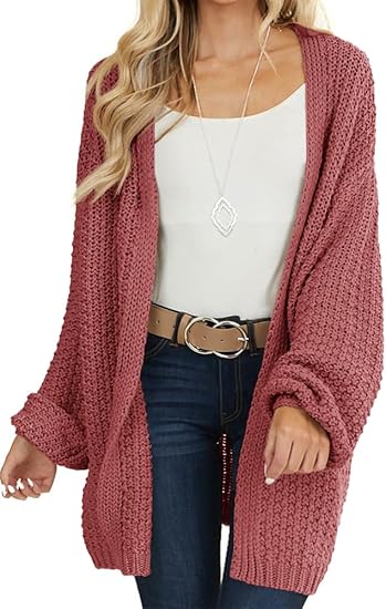 Maroway Womens Cardigan Solid Color Long Sleeve Open Front Chunky Knit Sweater Outwear